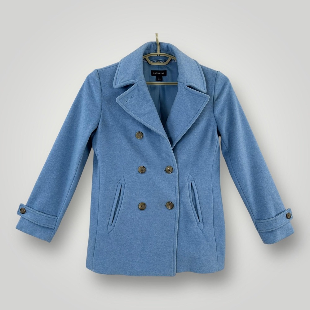 Lands' End Pea Coat Womens 6 Blue Wool Double Breasted Lined Warm Winter Jacket